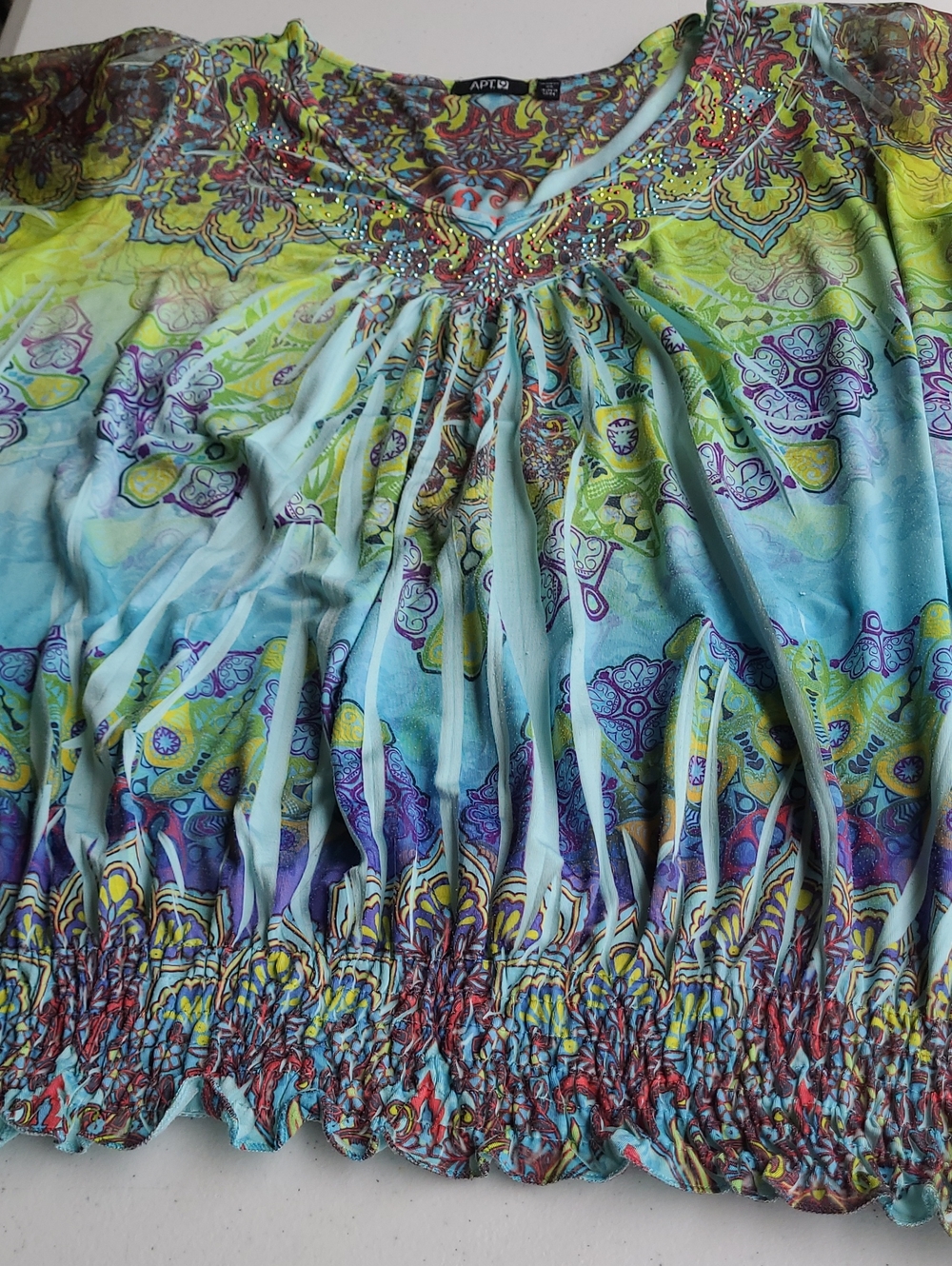 Apt. 9 Multicolor Paisley Blouse with Beaded Neckline